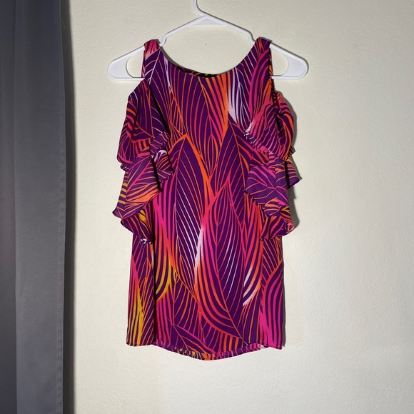 Worthington Pink & Orange Leaf Pattern Top - Size S - Picture 1 of 4